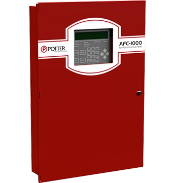 Potter AFC-1000 red fire alarm control panel used for commercial fire detection systems